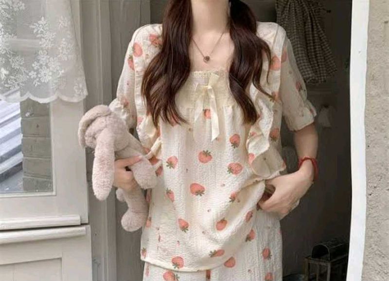 Cute Strawberry Print Pajama Top