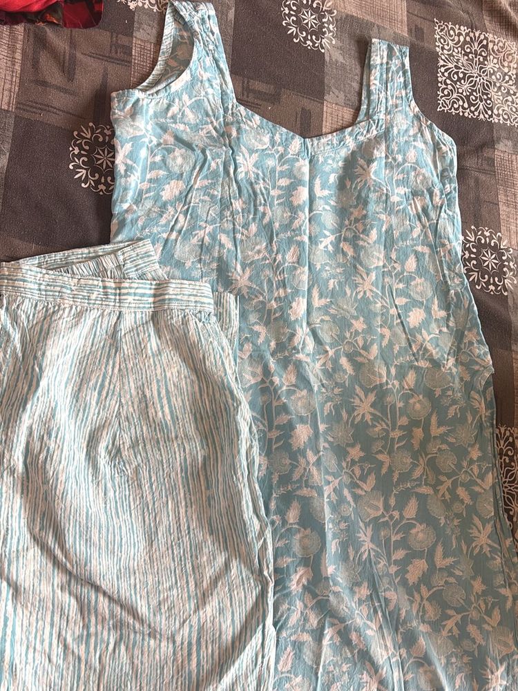 Sky Blue Floral Print Kurta Set