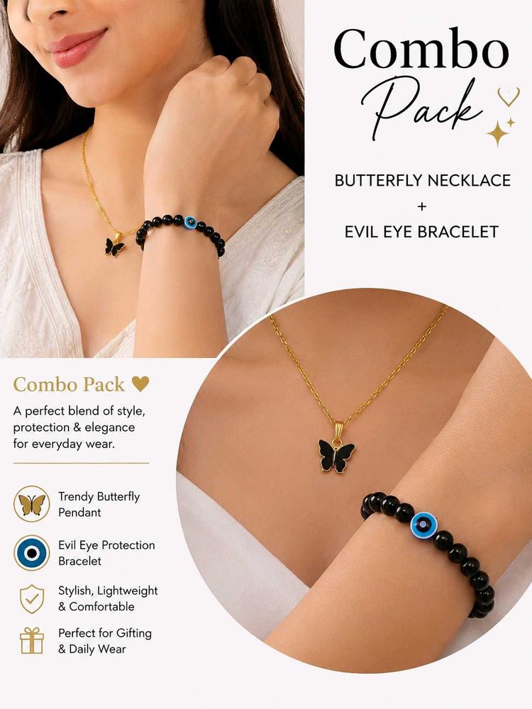 Butterfly Necklace + Evil Eye Bracelet Combo