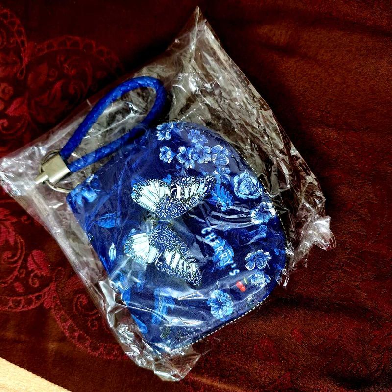 Blue Butterfly Pouch with Strap
