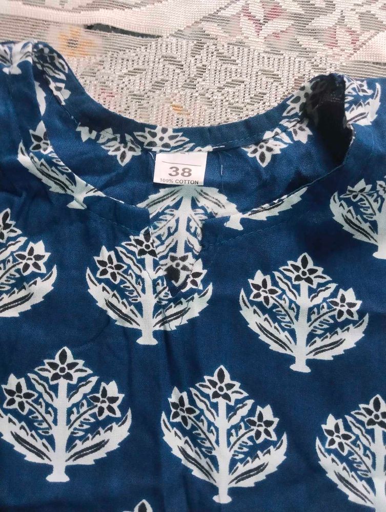 Blue Printed Cotton Kurta