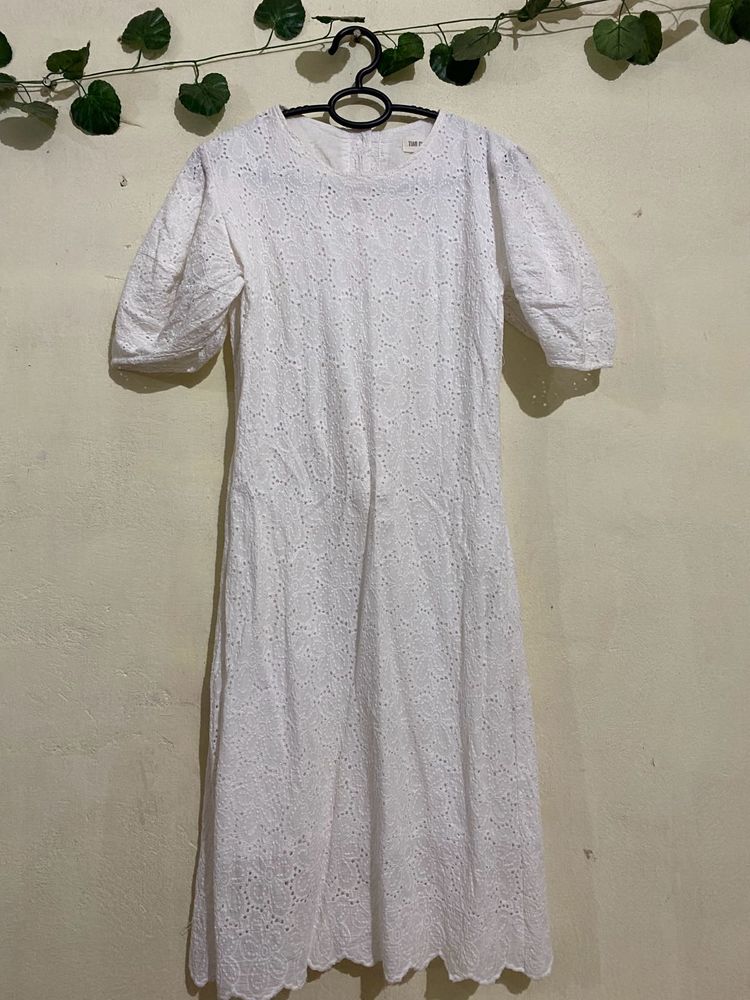 Chic White Broderie Midi Dress