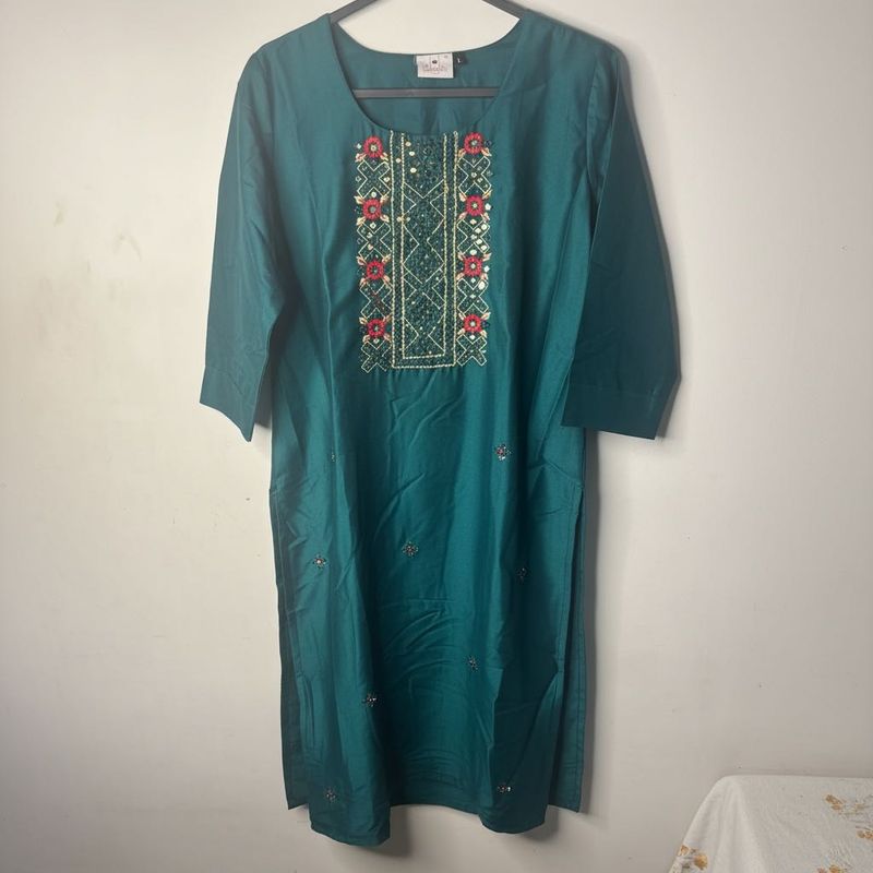 Embroidered Teal Kurta