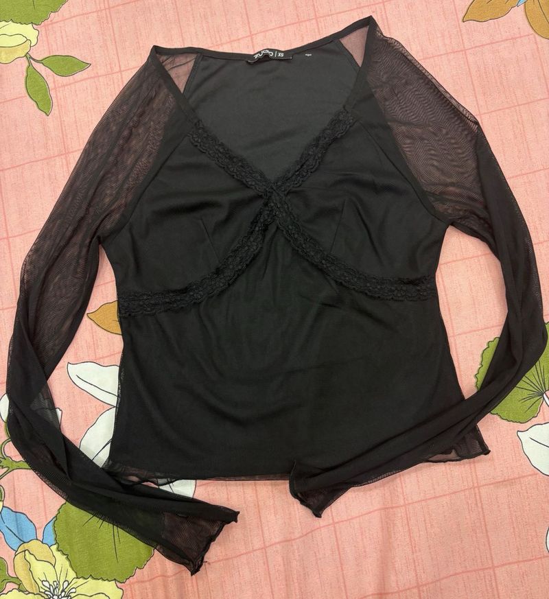 Sheer Mesh Long Sleeve Top