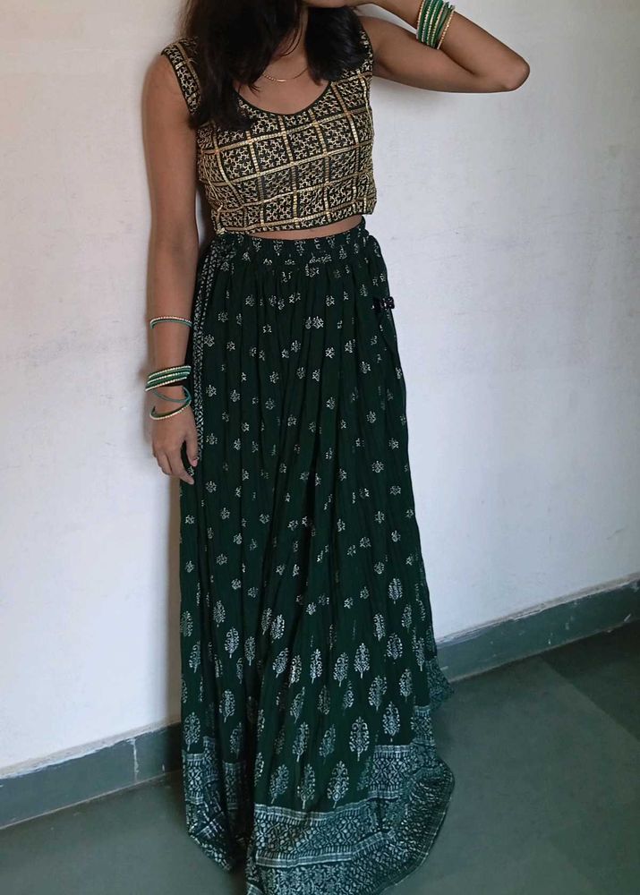 Embroidered Crop Top &amp; Skirt Set