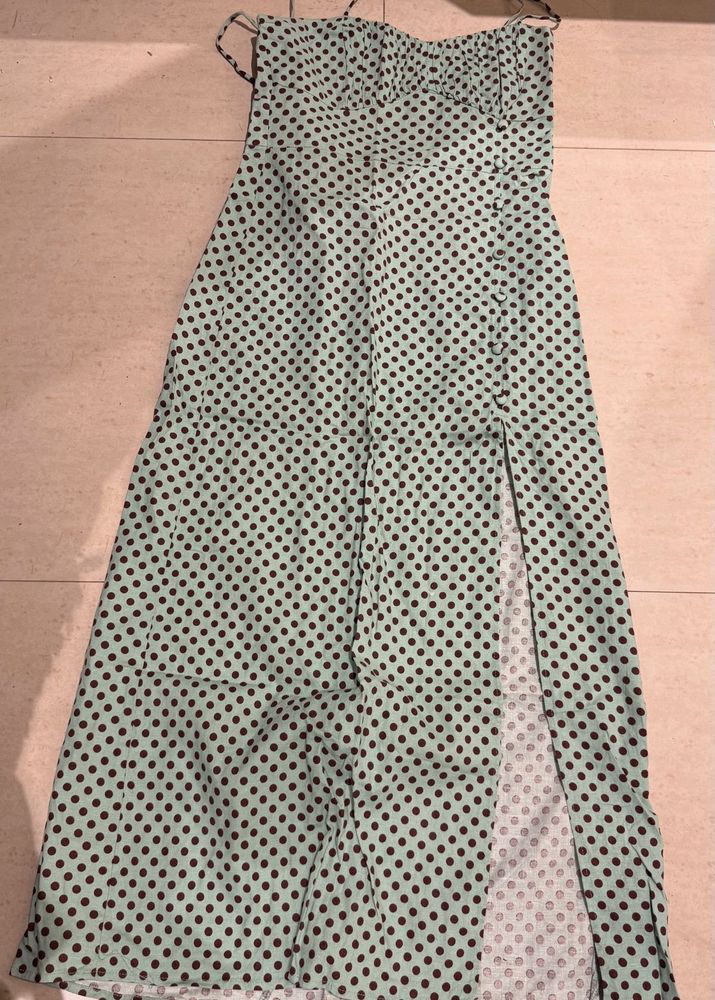 Polka Dot Midi Dress with Slit