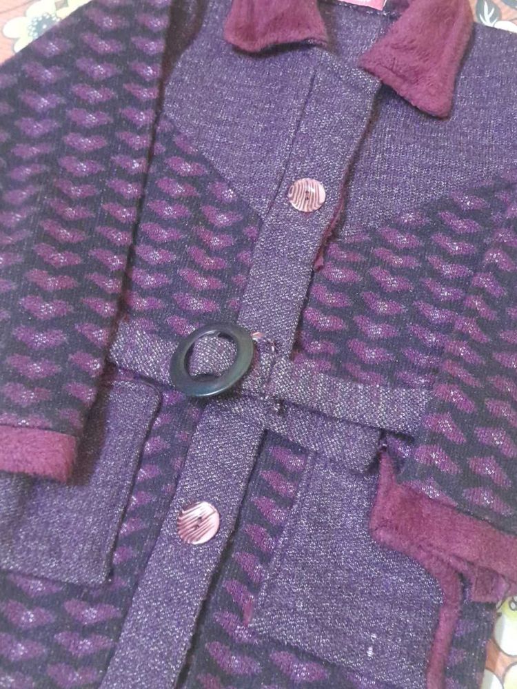 Almost new Purple Knitted woolen Jacket with Belt