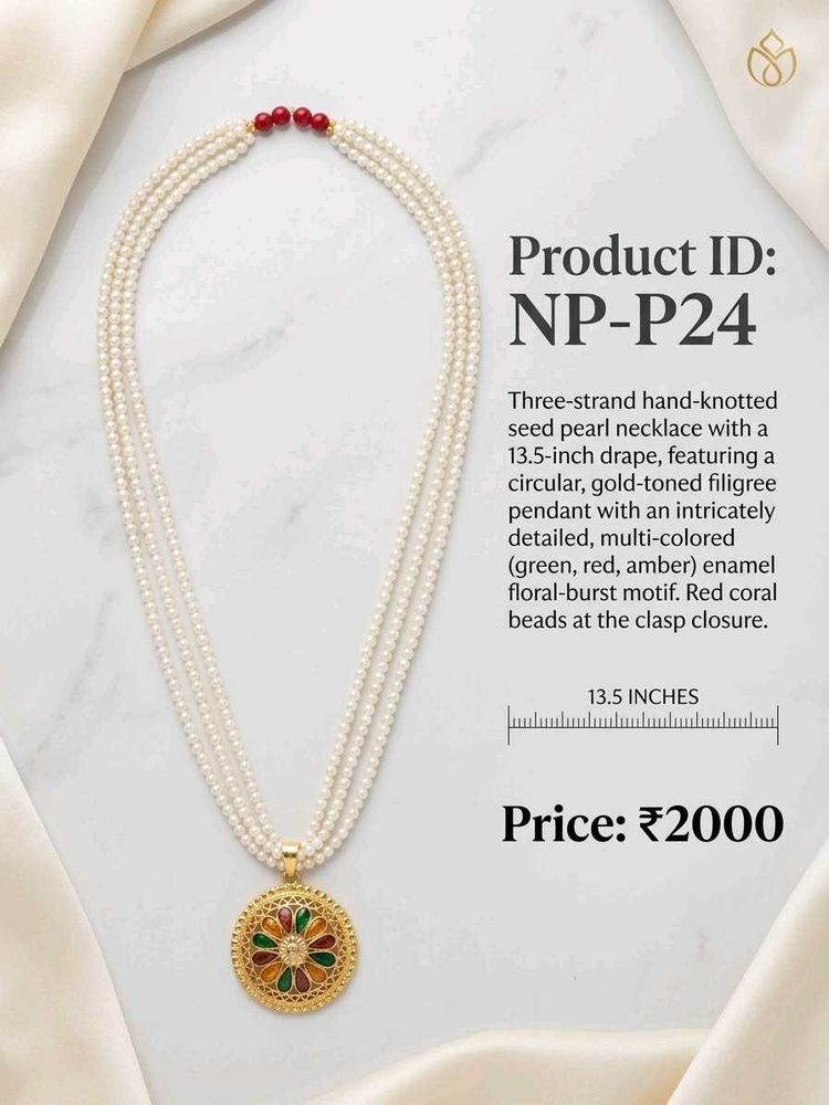 Handmade Elegant Seed Pearl &amp; Enamel Necklace