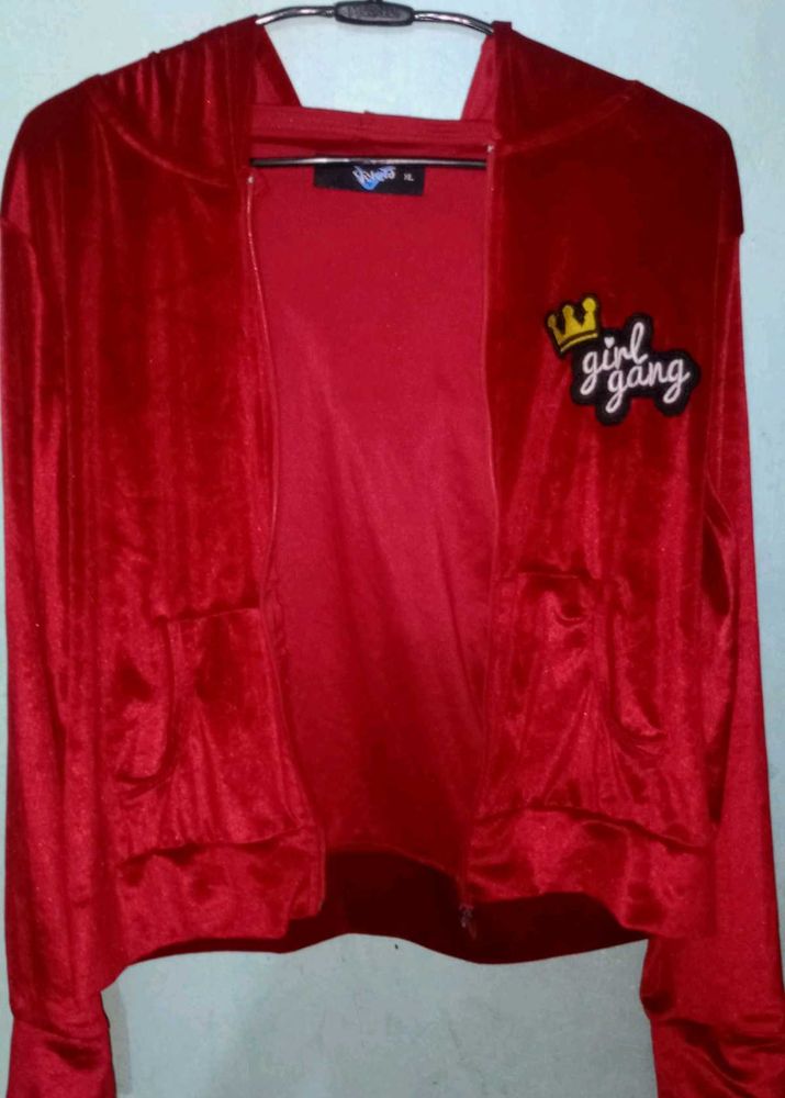 Red Velour Zip-Up Hoodie