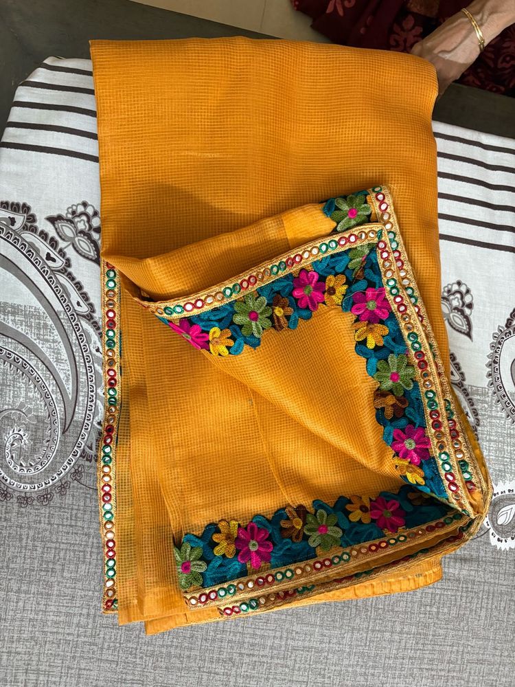 Beautiful Yellow Saree with Embroidered Border