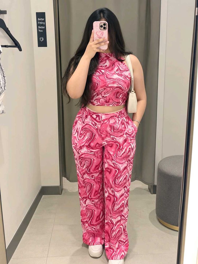 Pink Marble Print Two-Piece Set