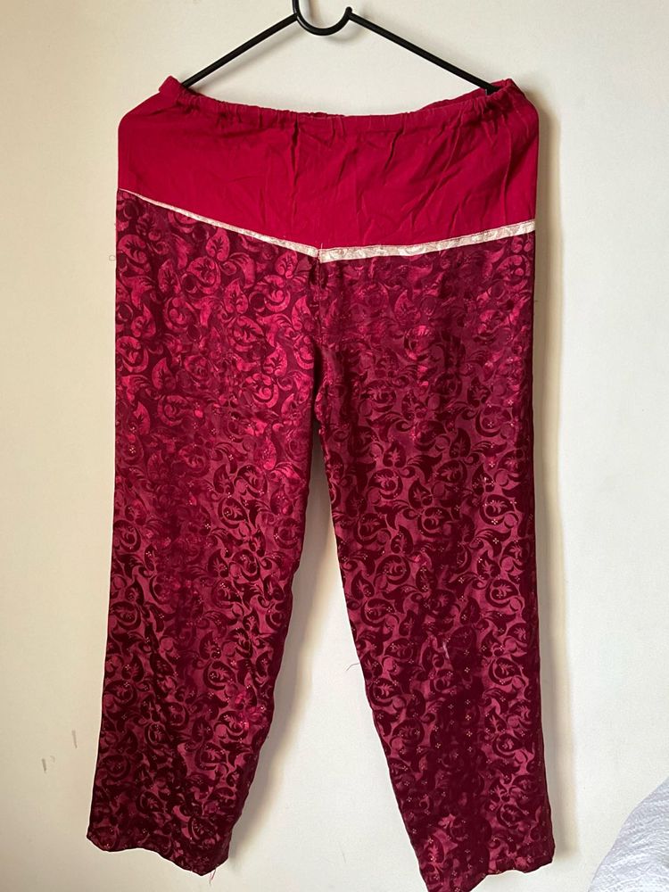 Elegant Maroon Brocade Palazzos
