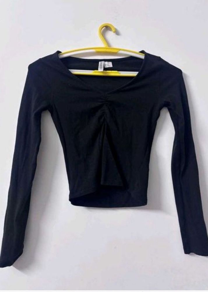 Black Ruched Long Sleeve Top