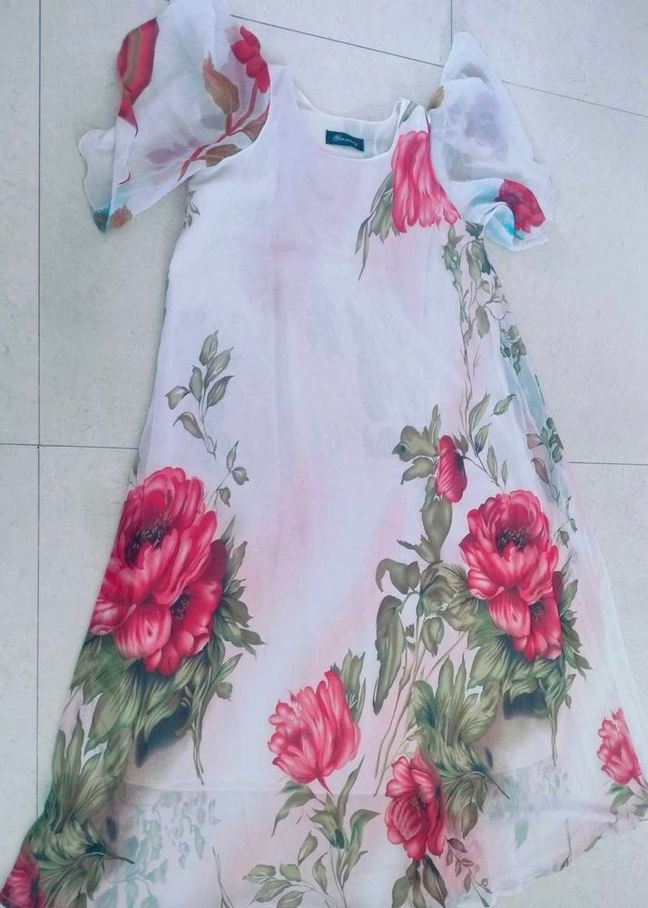 Floral Print Sheer Gown