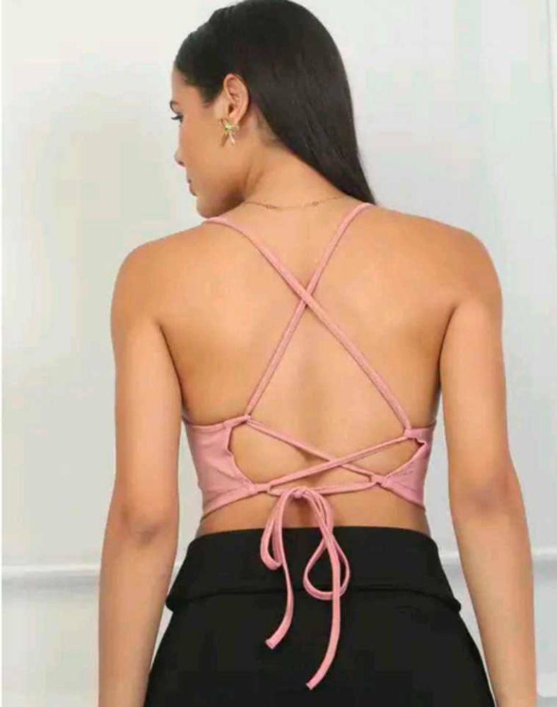Pink Criss-Cross Backless Crop Top