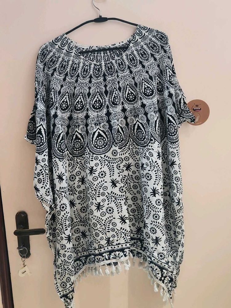 Boho Black &amp; White Print Tunic kaftan