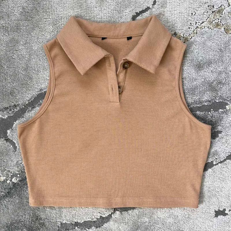 Sleeveless Ribbed Collared Crop Top