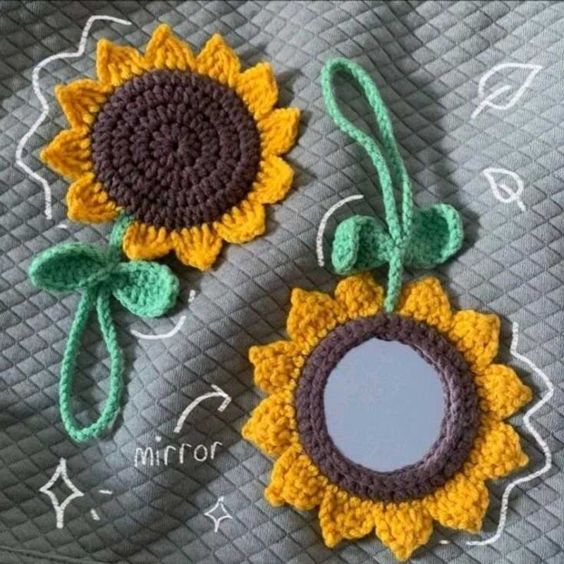 Handmade Crochet Sunflower Mirror