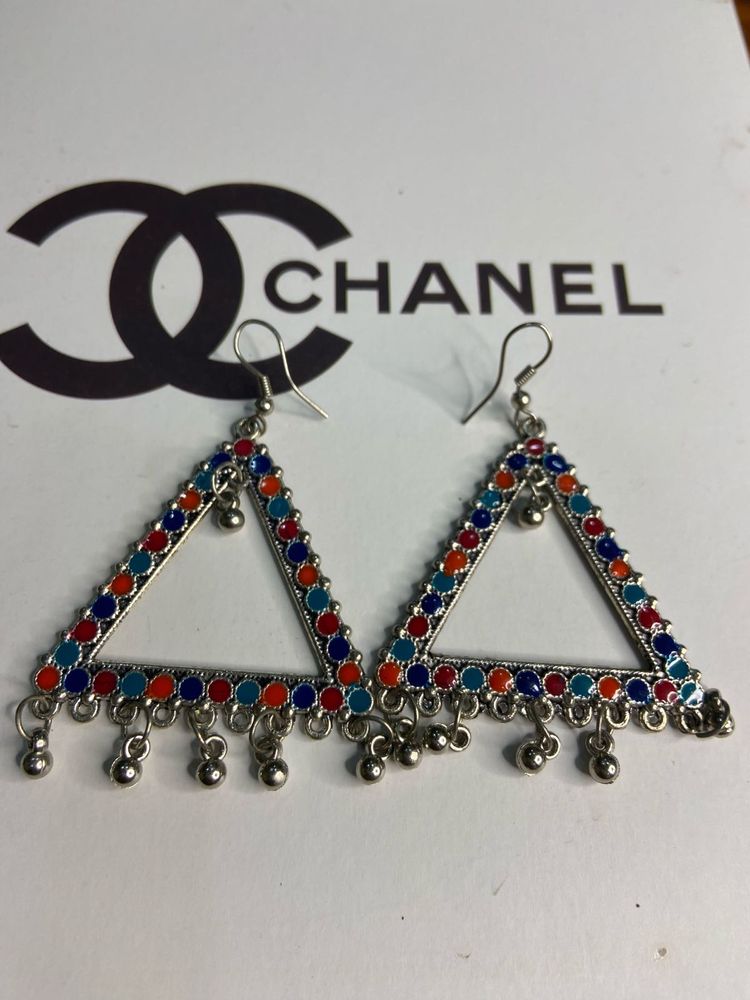 Ethnic Colorful Triangle Drop Earrings