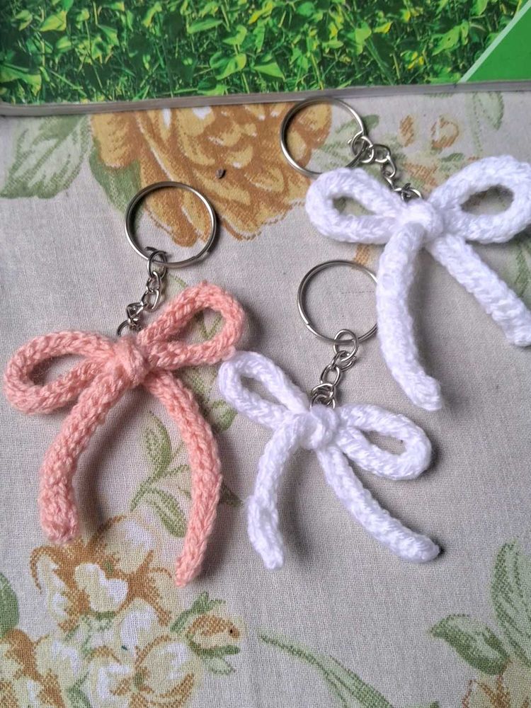 Crocheted ribbon Keychains Set of 3