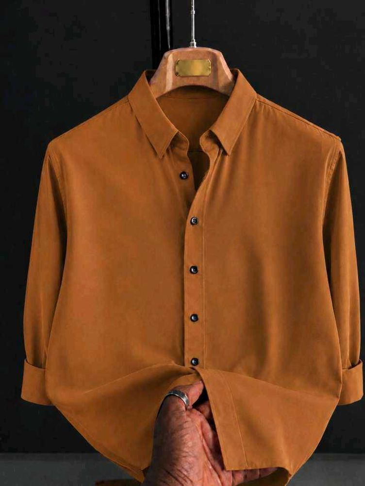 Premium Men's Rust Brown Casual Shirt | Solid Full