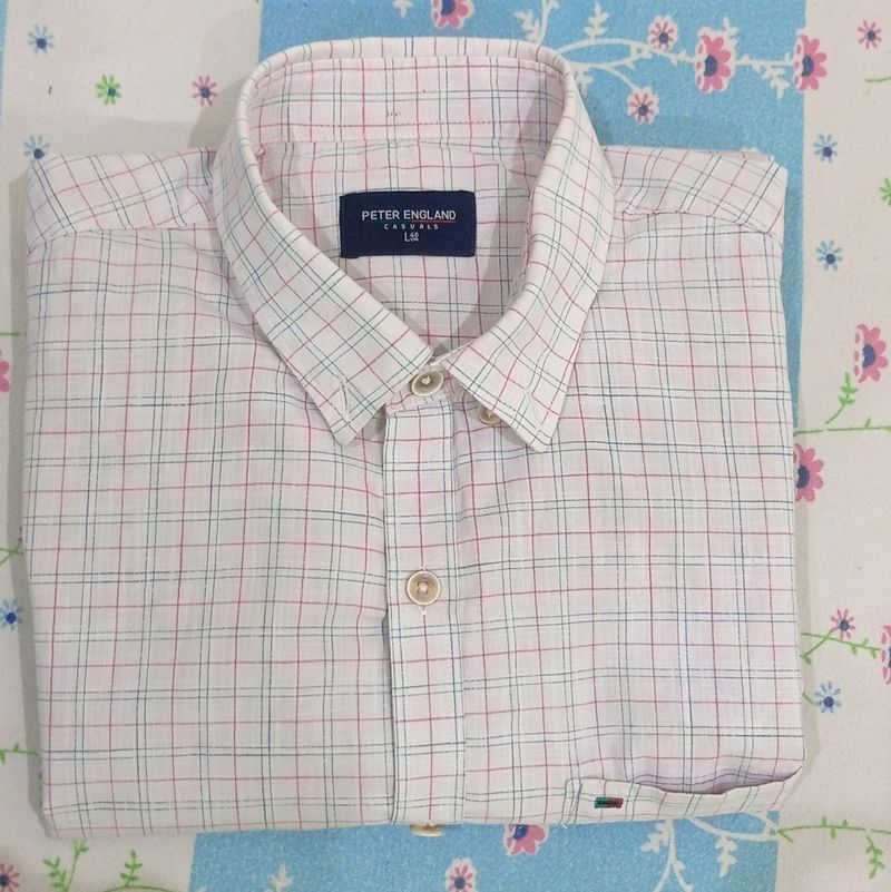 Peter England Casual Mens Slim Fit Checkered Shirt
