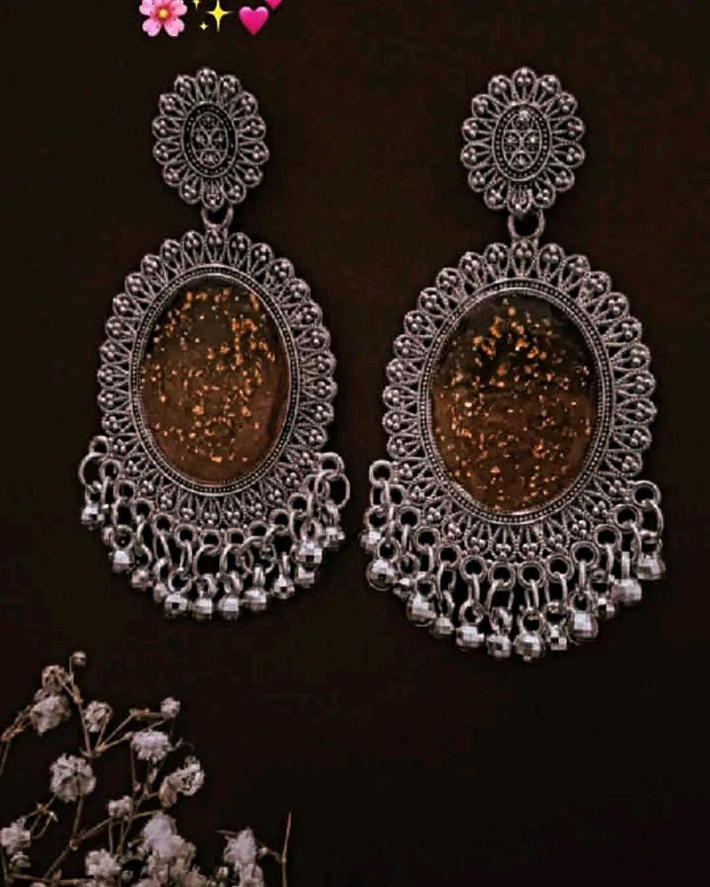 bronze resin Oxidized jhumke earrings💖
