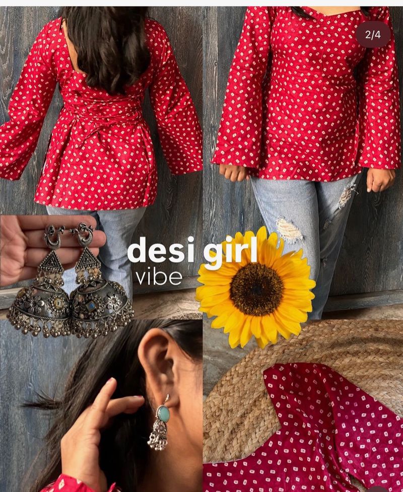 Vibrant Red Bandhani Print short Kurta
