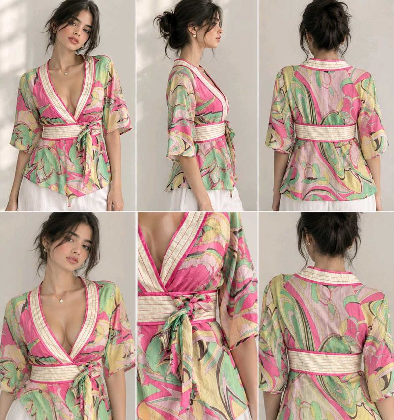 Vibrant Wrap Top with Belt