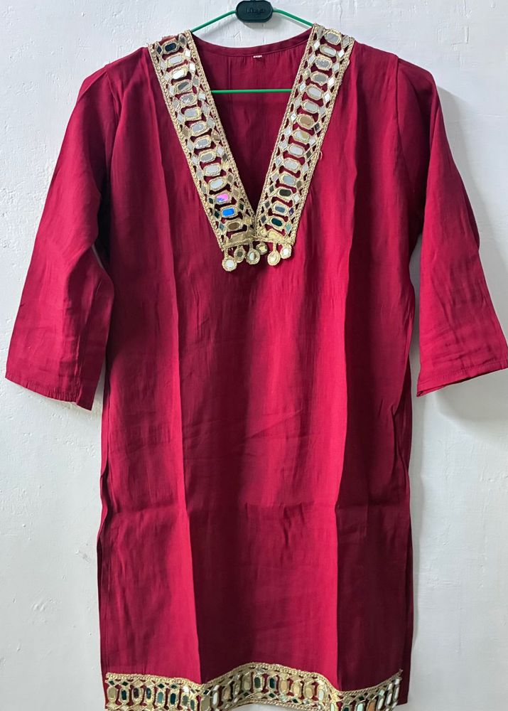 Maroon Kurta with Mirror Work