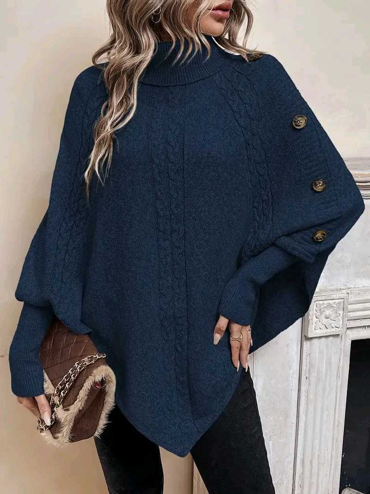 Navy Blue Button Detail Sweater