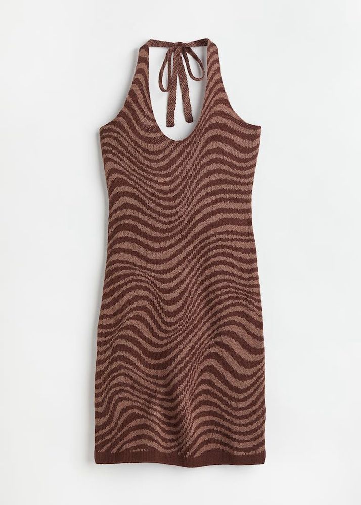 H&amp;M Brown Wave Knit Mini Dress