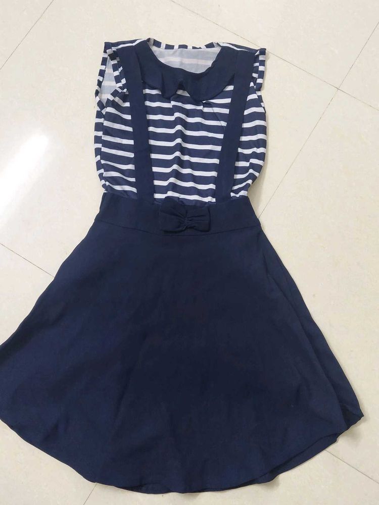 Navy Striped Sailor Dress with Bow