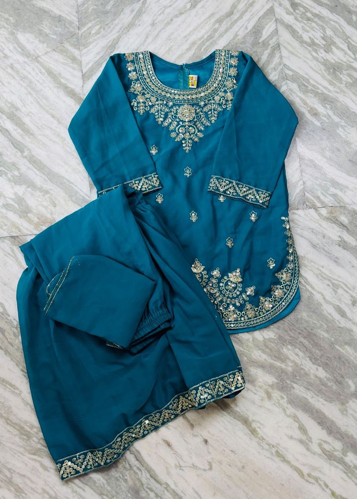 Teal Embroidered Kurta Set