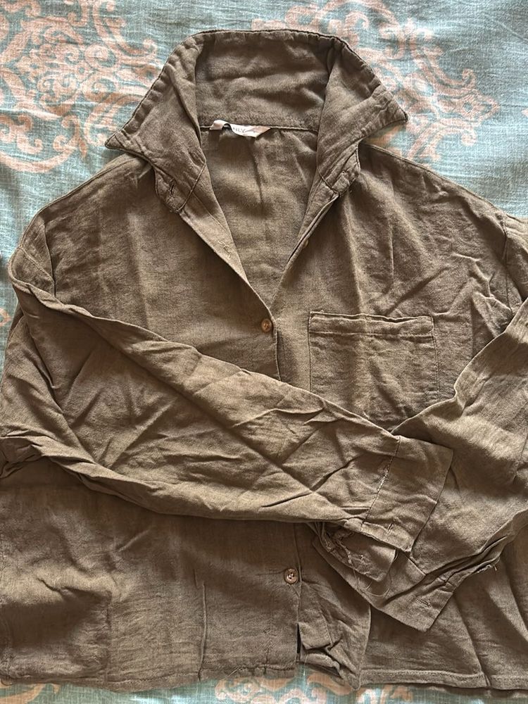 Olive Green Linen Blend Shirt