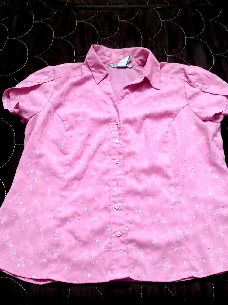 Pink Embroidered Short Sleeve Shirt