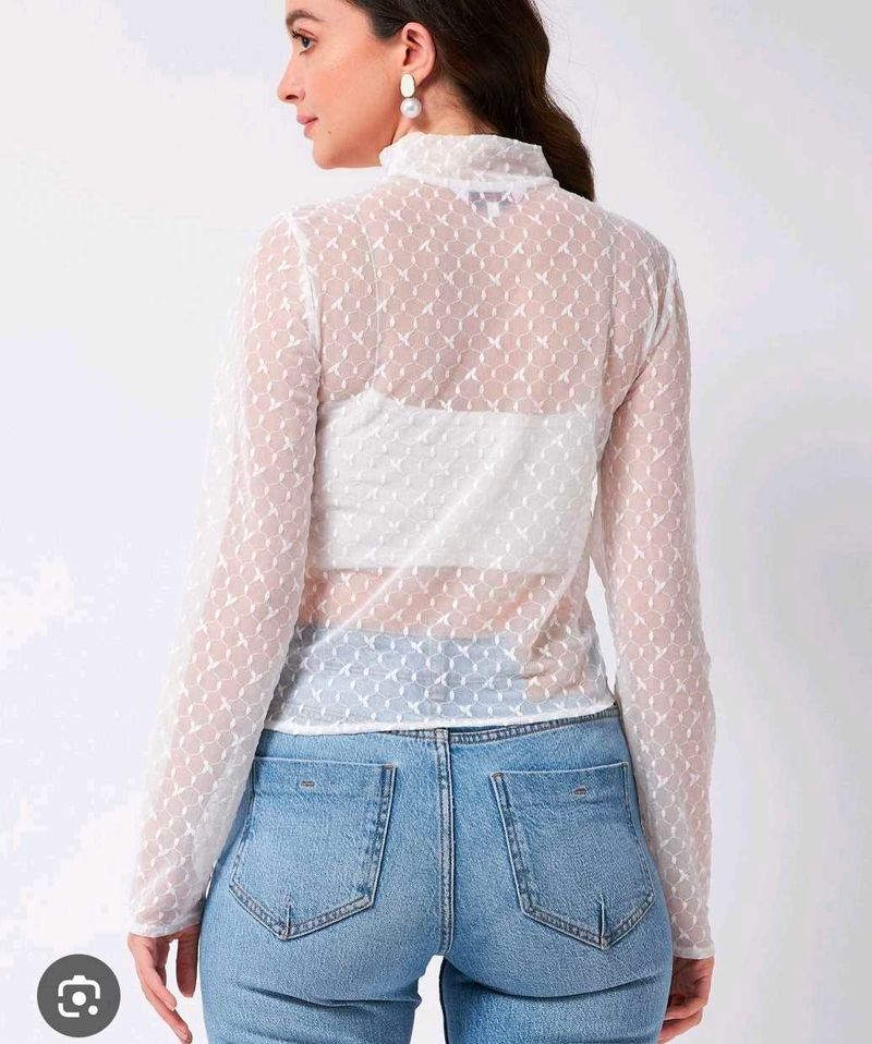 Sheer White Mock Neck Top