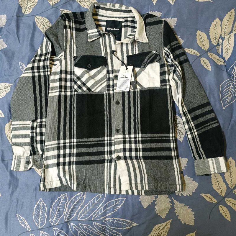 Threadbare Black Brushed Check Shacket Shirt