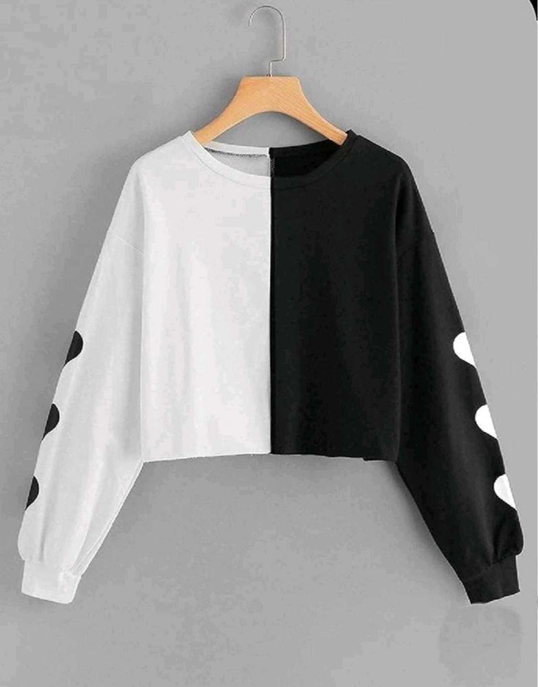 Split Color Crop Top with Heart Detail