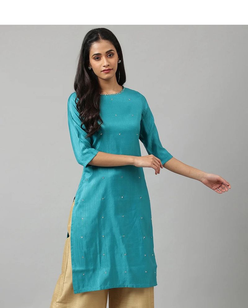 Teal Embellished Kurta
