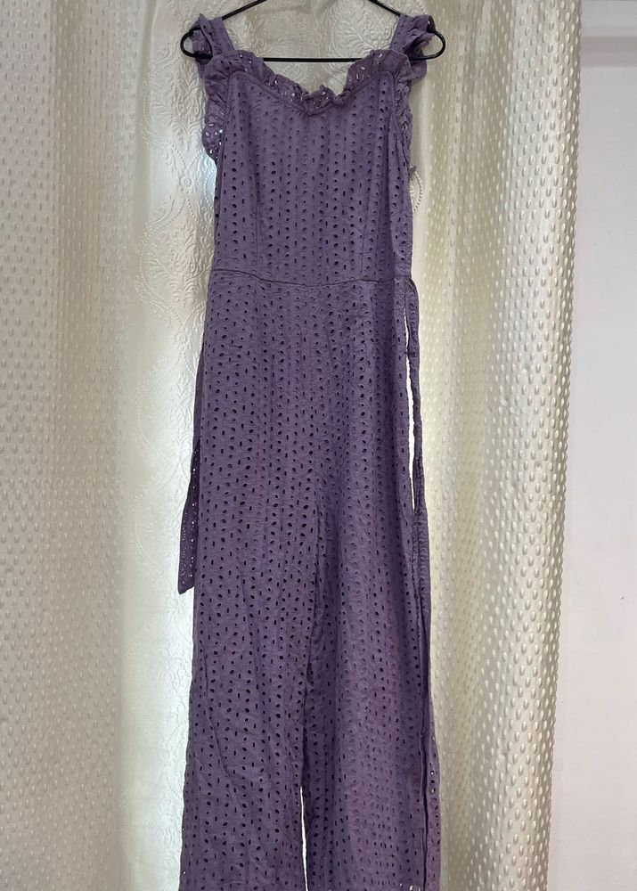 Chic Purple Eyelet Jumpsuit