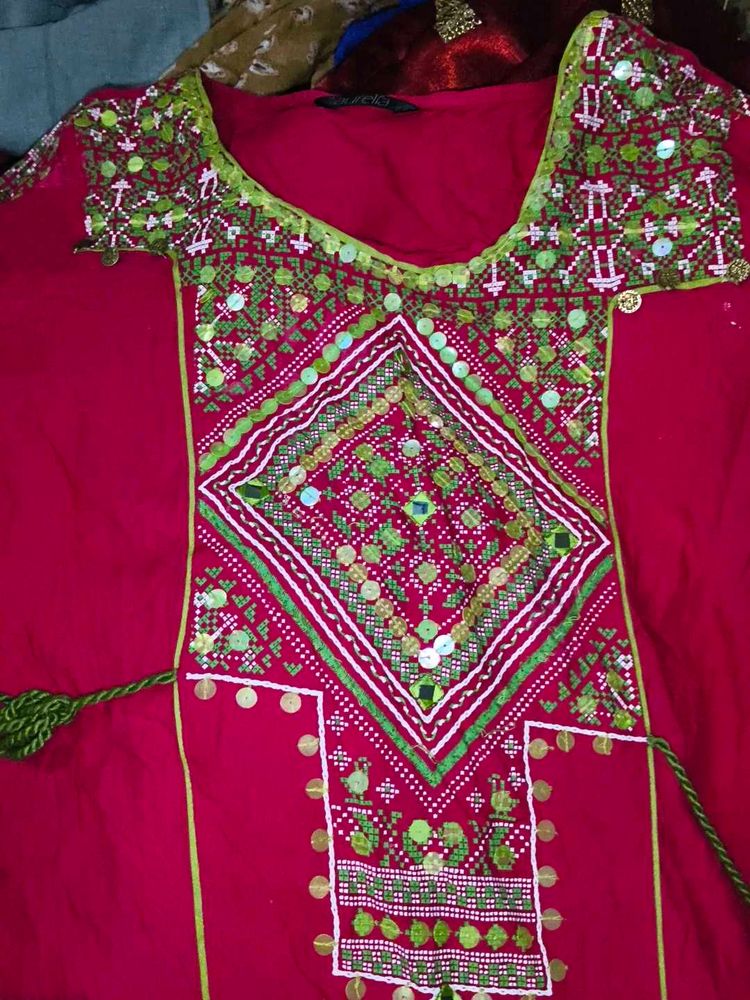 Embroidered Cotton Kurta with Mirror Work