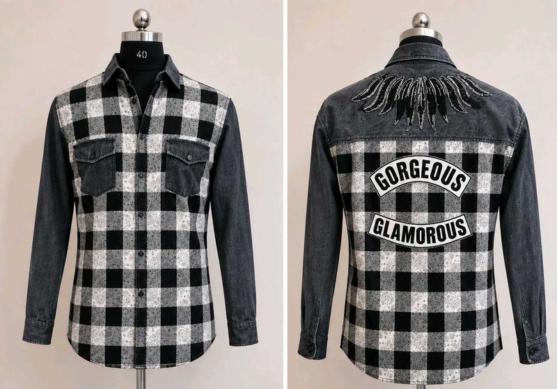 Denim &amp; Plaid Button-Up Shirt