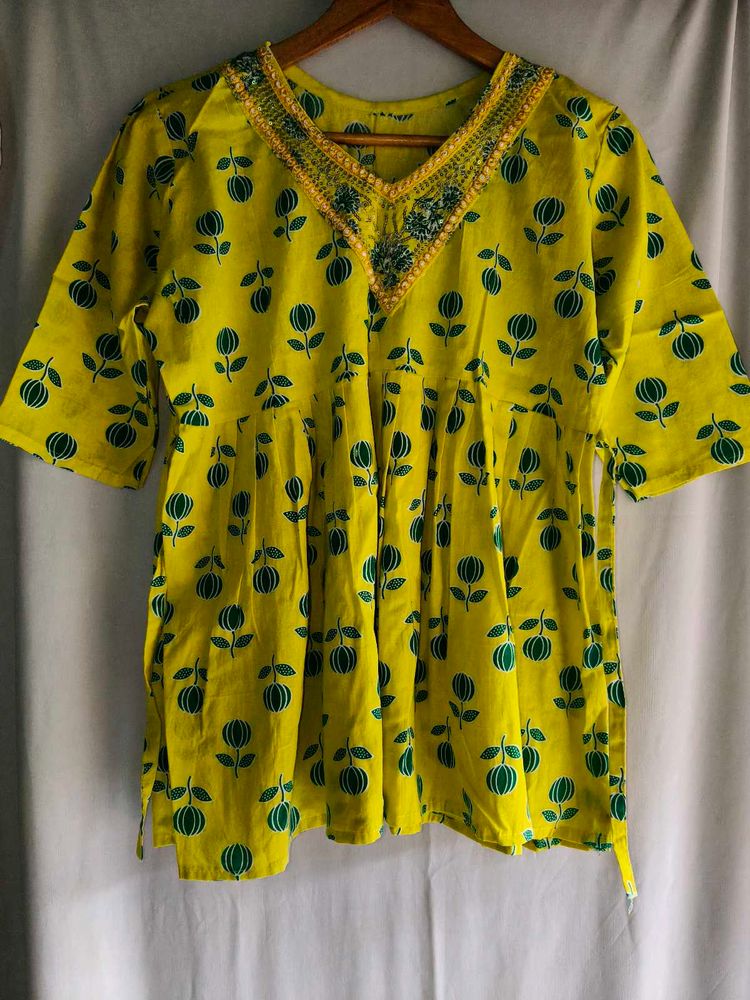 Yellow Printed Kurta