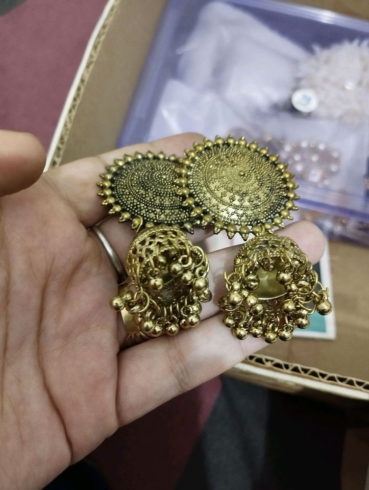 Golden colour long earings for party