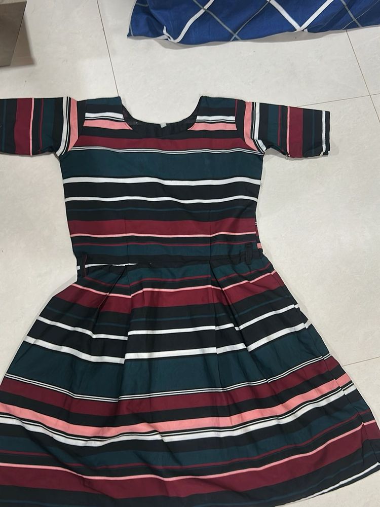 Striped Short Sleeve A-Line Dress