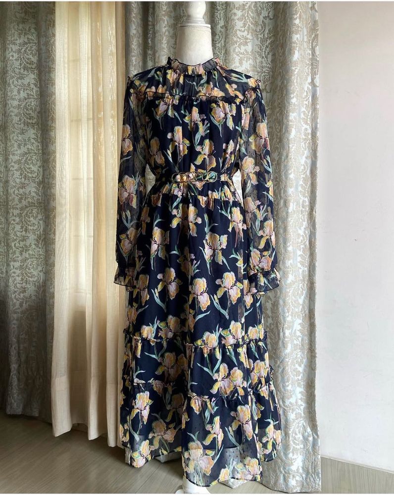 Chic Floral Print Tiered Midi Dress