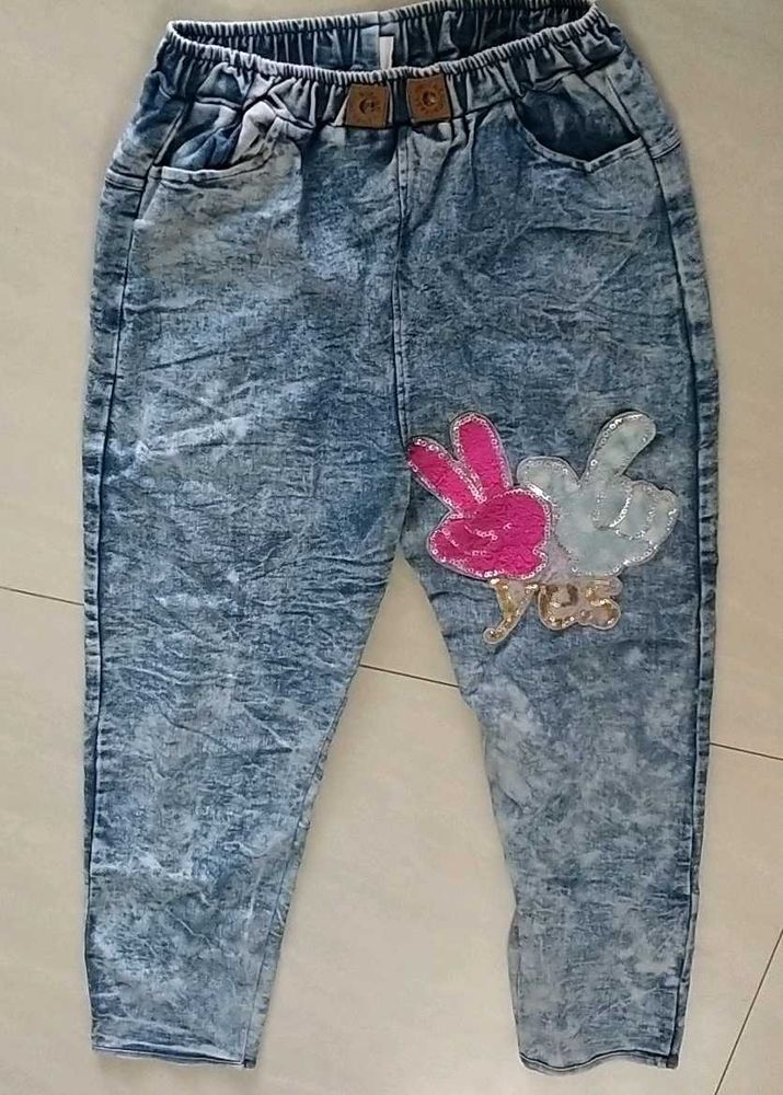 Cute Acid Wash Jeans with Patches