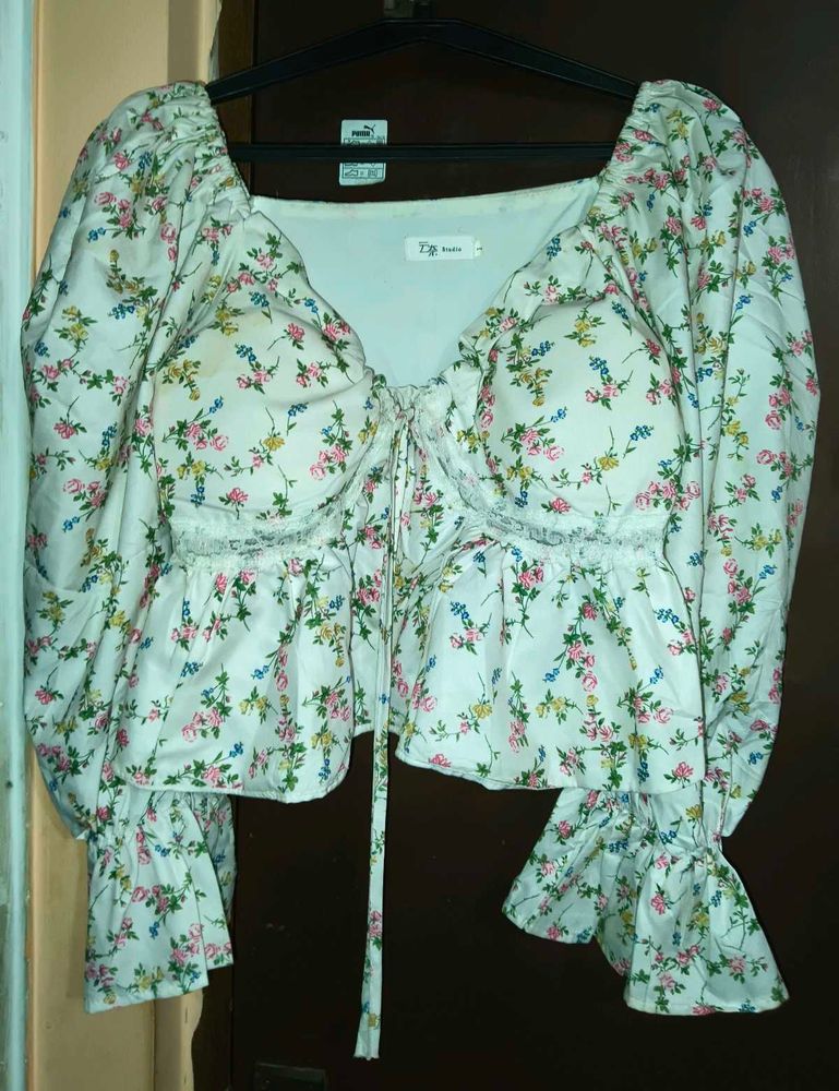 Padded Floral Print Peplum Top