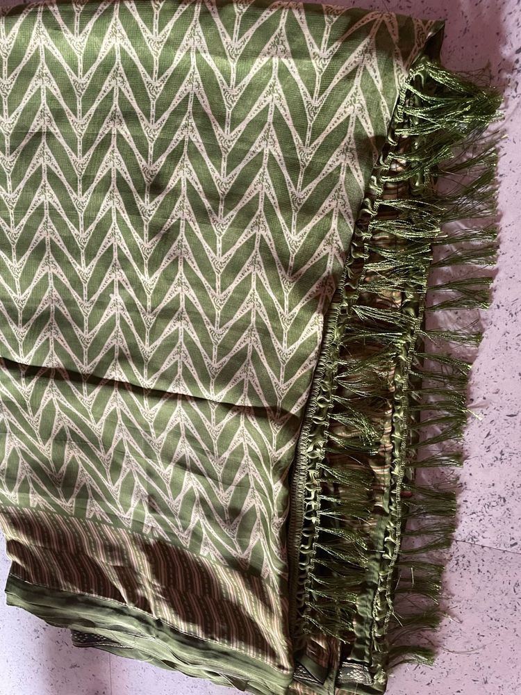 Green Saree with Chevron Print